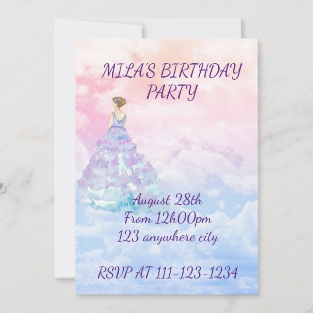 Invitación de cumpleaños del chica Princesa (Anverso)