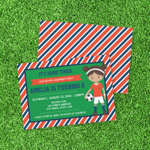Invitación de cumpleaños del Chica Red Blue Tan