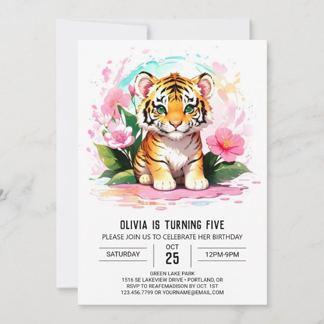 Invitación de cumpleaños del Chica tigre imprimibl (Anverso)