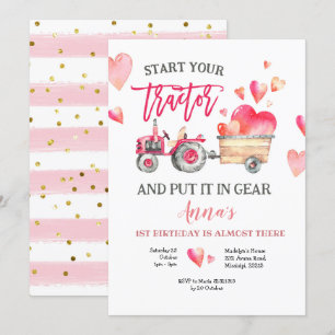 Invitación de cumpleaños del Chica Tractor Rosa