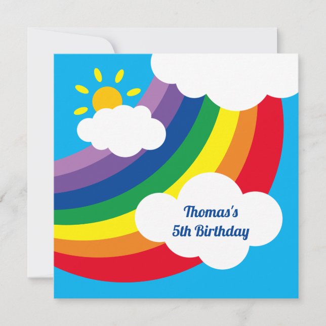 Invitación de cumpleaños del chico del arco iris p (Anverso)