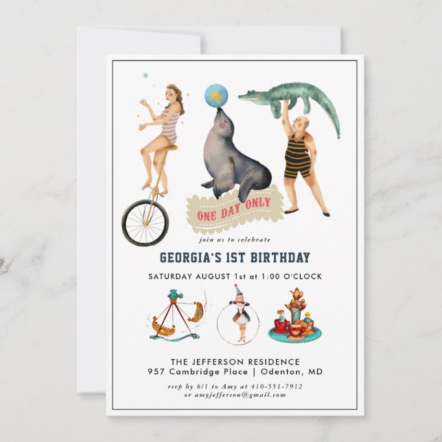 Invitación de cumpleaños del circo de carnaval vin (Anverso)