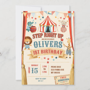 Invitación de cumpleaños del circo Step Right Up