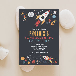 Invitación de cumpleaños del cohete espacial al ai