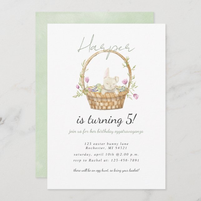 invitación de cumpleaños del conejito de Pascua de (Anverso / Reverso)