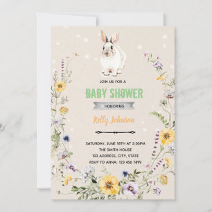 Invitación de cumpleaños del conejo de flores de p