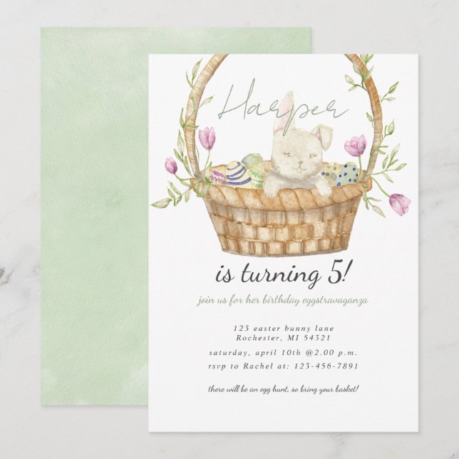 invitación de cumpleaños del conejo de Pascua (Anverso / Reverso)