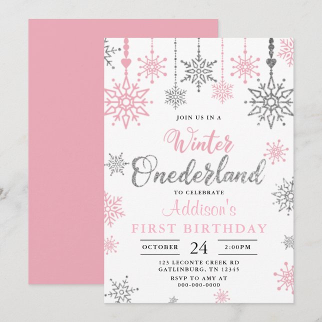 Invitación de cumpleaños del copo de nieve onederl (Anverso / Reverso)