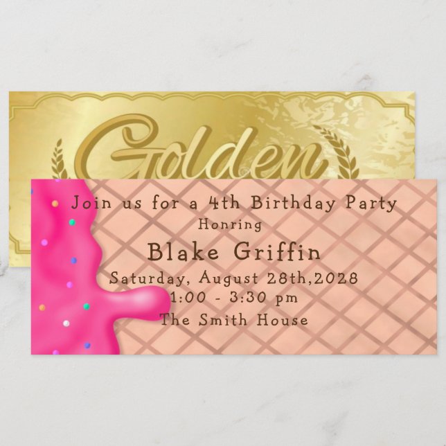 Invitación de cumpleaños del Crema de Hielo Rosa G (Anverso / Reverso)