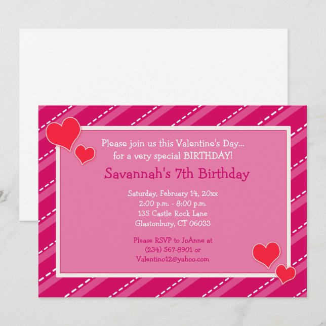 Invitación de cumpleaños del Día de San Valentín H (Anverso / Reverso)