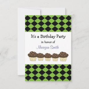 Invitación de cumpleaños del diamante negro y verd