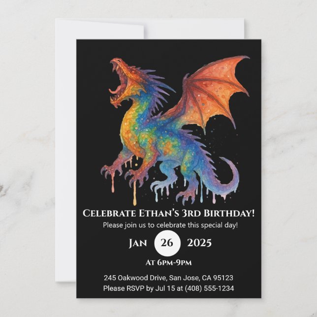 Invitación de cumpleaños del Dragón Arcoiris (Anverso)