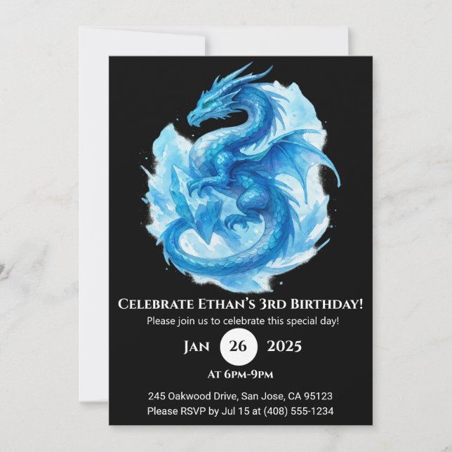 Invitación de cumpleaños del dragón en espiral de  (Anverso)