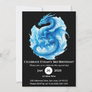 Invitación de cumpleaños del dragón en espiral de