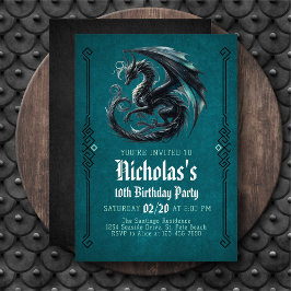 Invitación de cumpleaños del dragón negro del niño