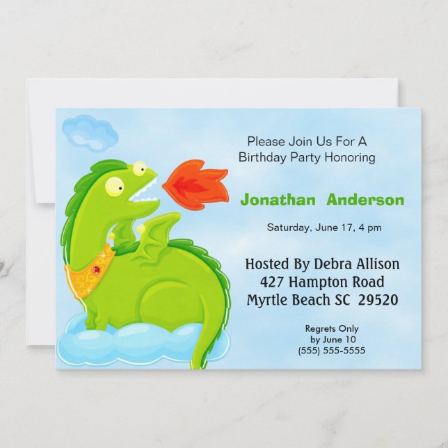 Invitación de cumpleaños del dragón que respira el (Anverso)