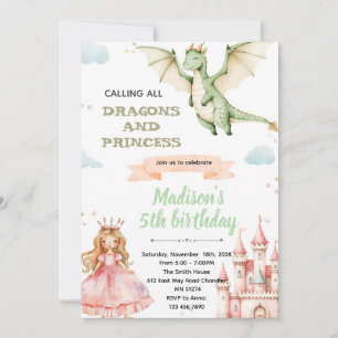 Invitación de cumpleaños del dragón y la princesa