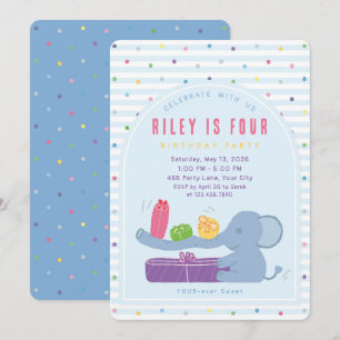 Invitación de cumpleaños del elefante de nariz lar