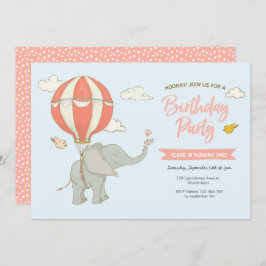 Invitación de cumpleaños del Elephant Hot Air Ball