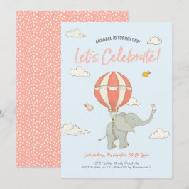 Invitación de cumpleaños del Elephant Hot Air Ball