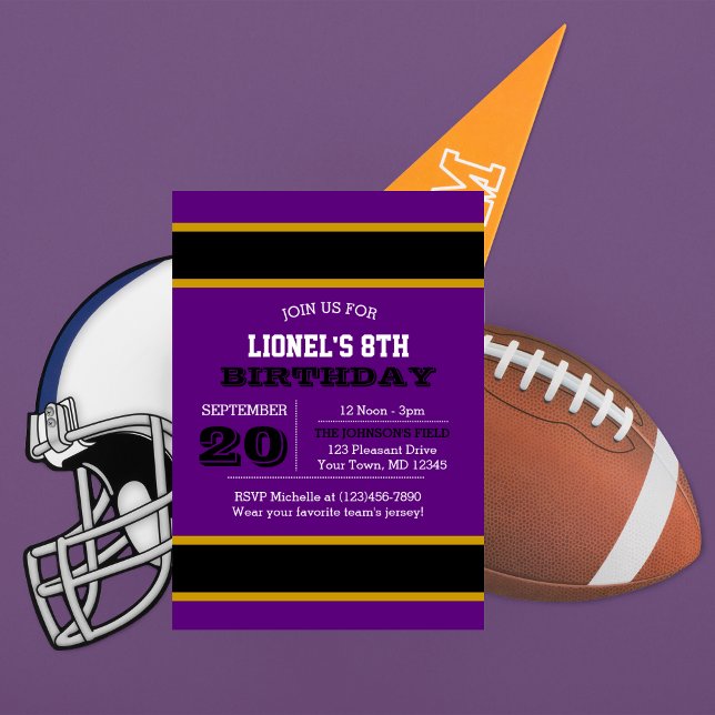 Invitación de cumpleaños del equipo morado y negro (Subido por el creador)