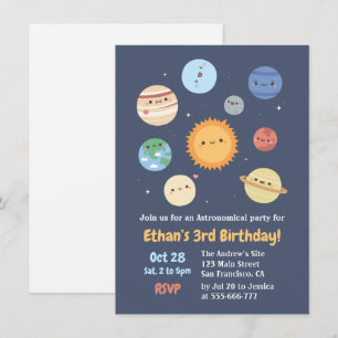 Invitación de cumpleaños del espacio con sol y pla
