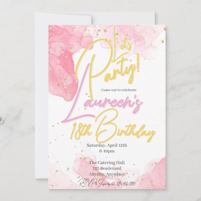 Invitación de cumpleaños del Especkle de Oro y Ros (Anverso)