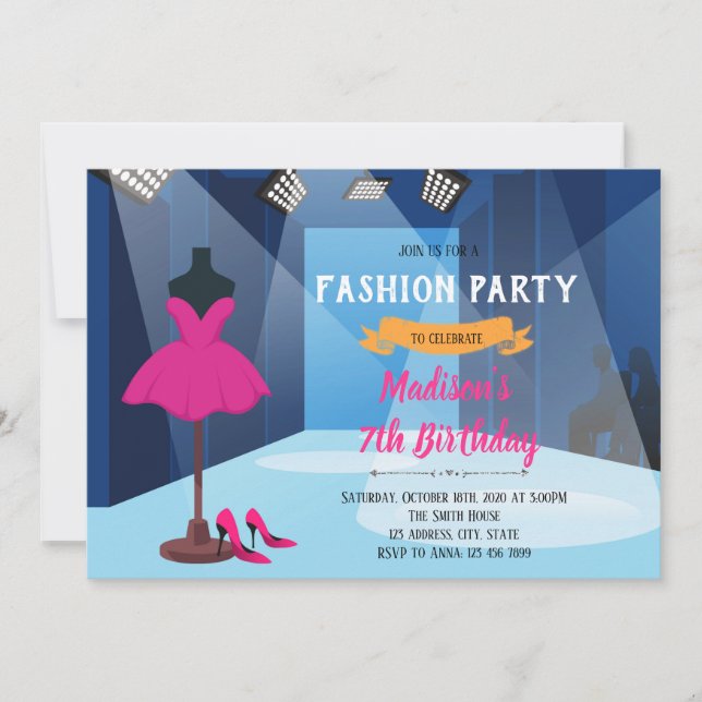 Invitación de cumpleaños del espectáculo de moda (Anverso)