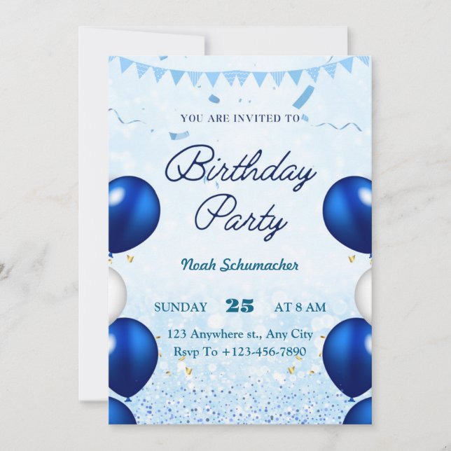 Invitación de cumpleaños del fiesta (Anverso)