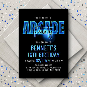 Invitación de cumpleaños del Fiesta Blue Neon Arca