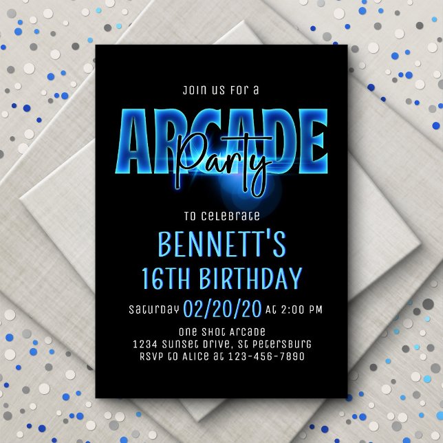 Invitación de cumpleaños del Fiesta Blue Neon Arca (Subido por el creador)