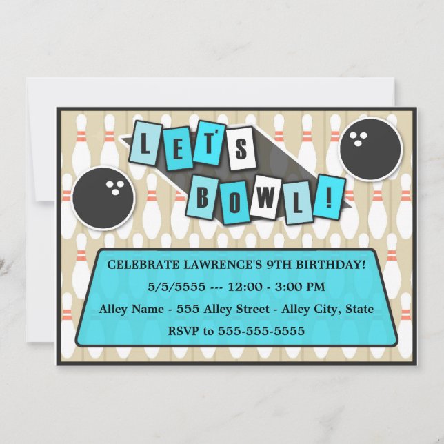 Invitación de cumpleaños del Fiesta Bowling (Anverso)