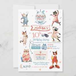 Invitación de cumpleaños del Fiesta Cat Pajama