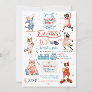Invitación de cumpleaños del Fiesta Cat Pajama