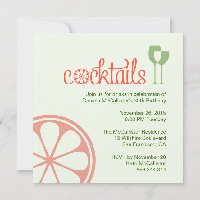 Invitación de cumpleaños del Fiesta Cocktails (Anverso)