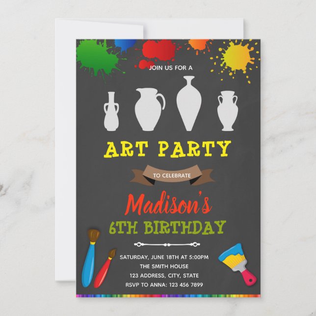 Invitación de cumpleaños del fiesta de arte de cer (Anverso)
