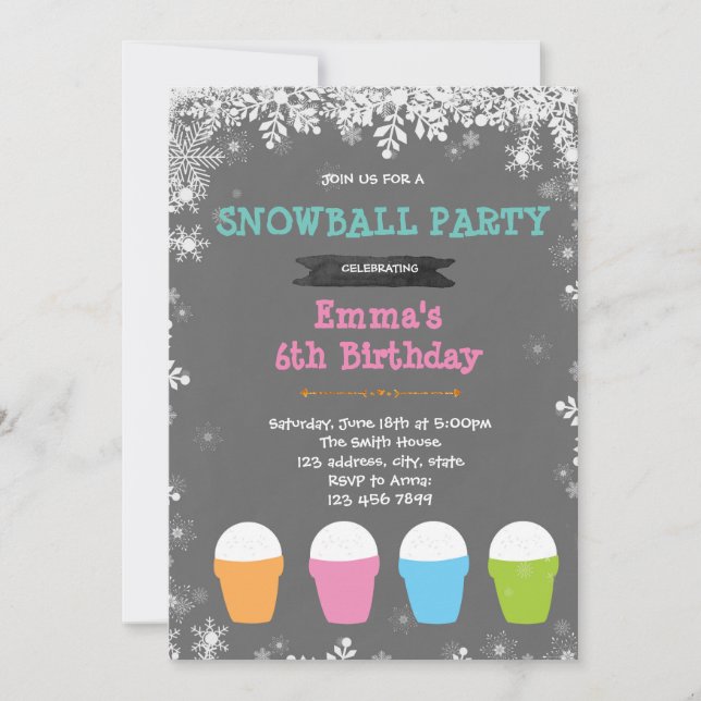 Invitación de cumpleaños del fiesta de bola de nie (Anverso)
