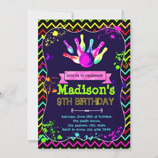 Invitación de cumpleaños del fiesta de bolos con b (Anverso)