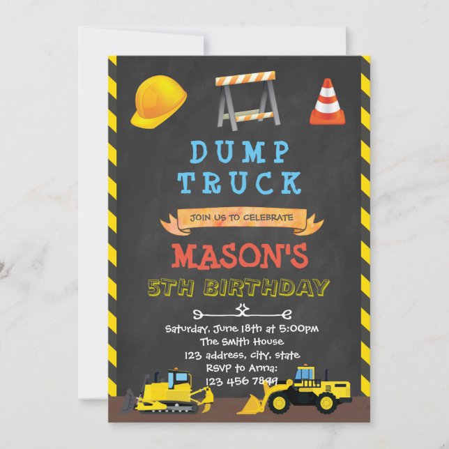 Invitación de cumpleaños del fiesta de camión volc (Anverso)