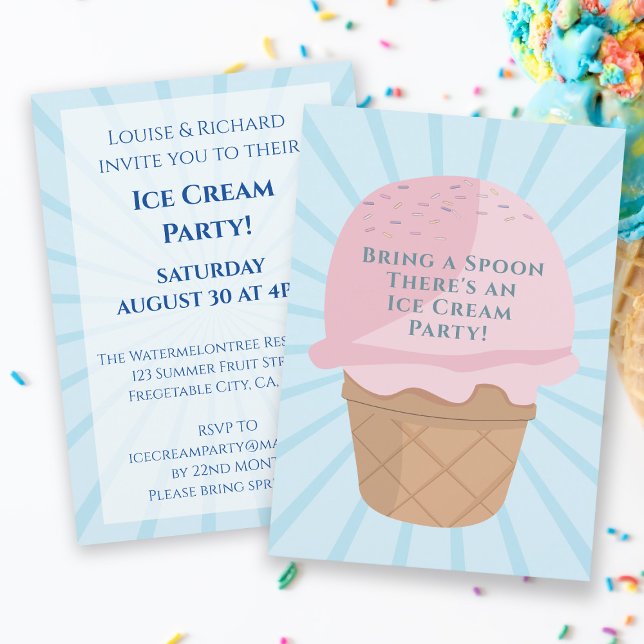 Invitación de cumpleaños del Fiesta de celebración (Bring a spoon! There's an ice cream party & you're invited to put your party details on this invite)
