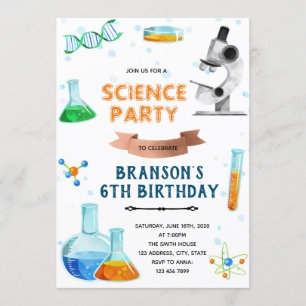 Invitación de cumpleaños del fiesta de ciencia cut