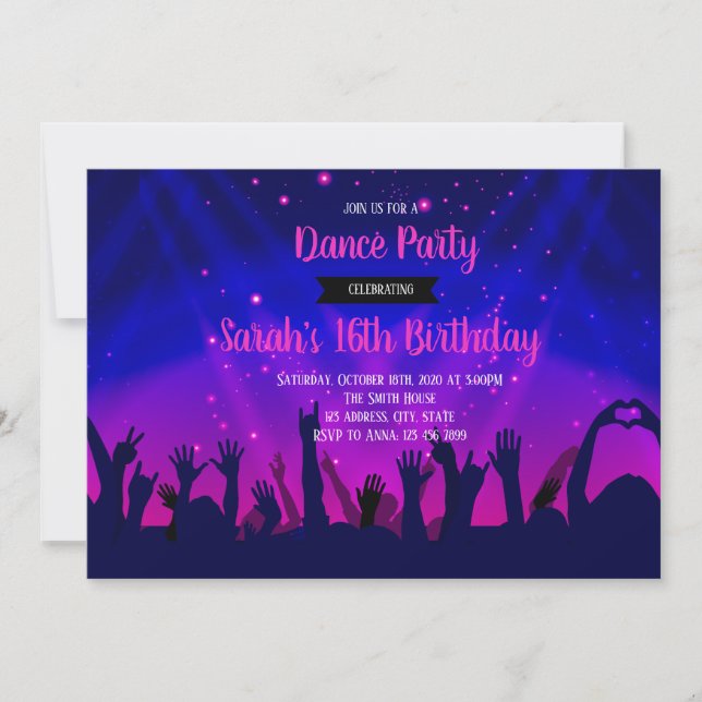 Invitación de cumpleaños del fiesta de danza (Anverso)