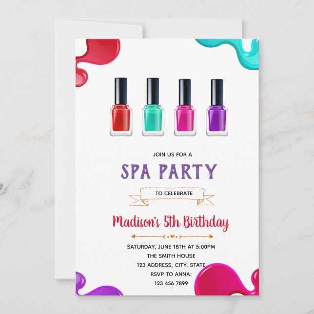 Invitación de cumpleaños del fiesta de esmalte de  (Anverso)
