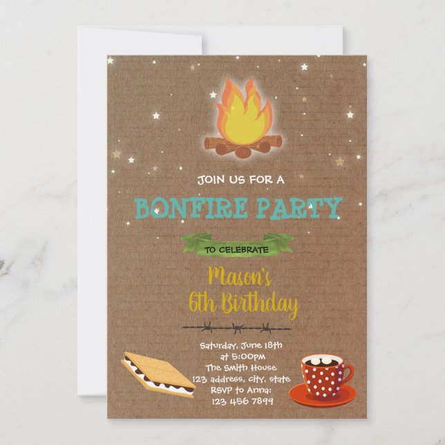 Invitación de cumpleaños del fiesta de fuego (Anverso)