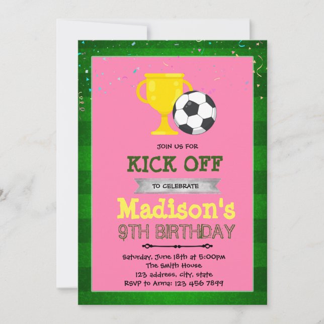 Invitación de cumpleaños del fiesta de fútbol Chic (Anverso)