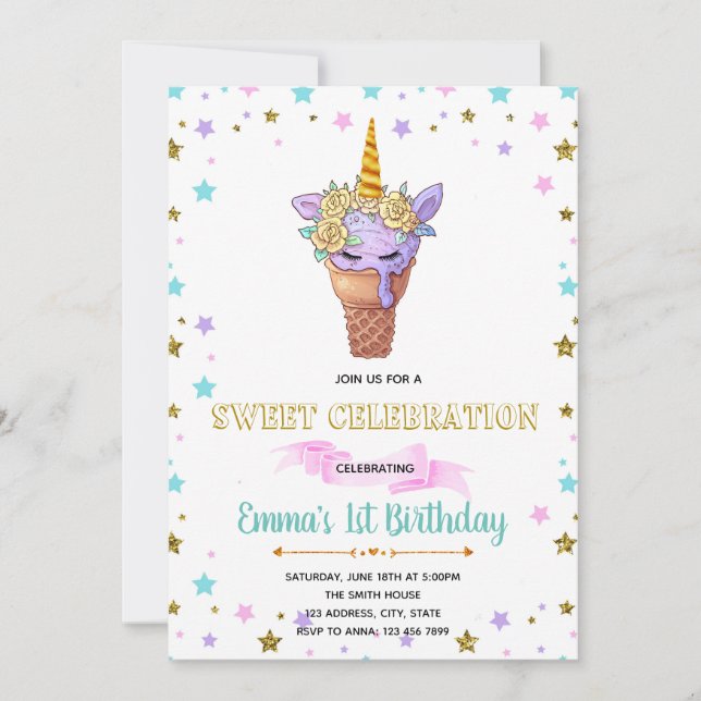 Invitación de cumpleaños del fiesta de helados de  (Anverso)