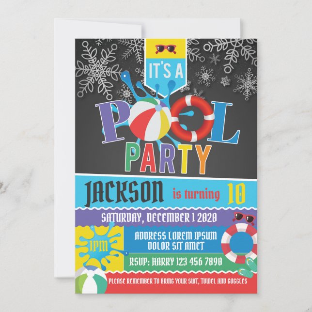 Invitación de cumpleaños del Fiesta de la piscina  (Anverso)