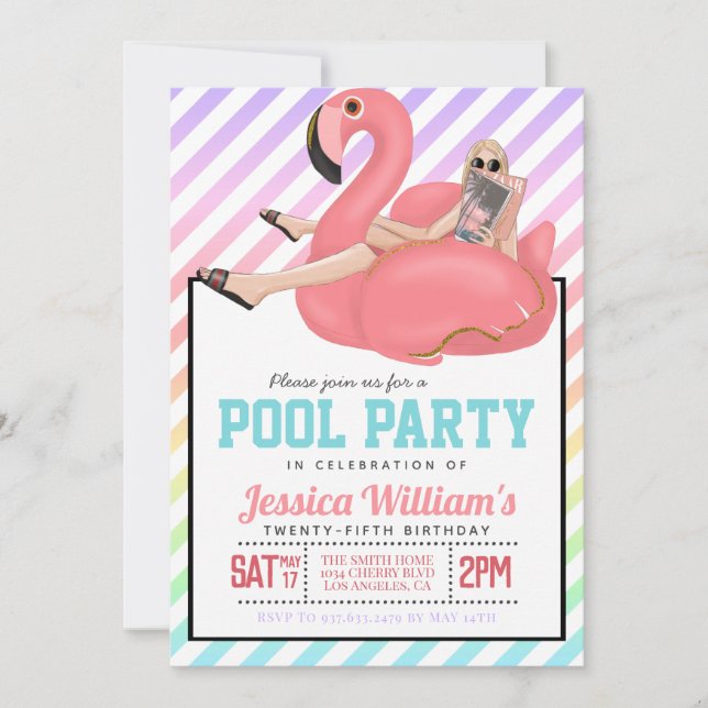 Invitación de cumpleaños del Fiesta de la piscina (Anverso)