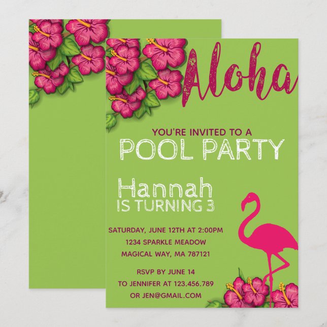 Invitación de cumpleaños del Fiesta de la piscina  (Anverso / Reverso)
