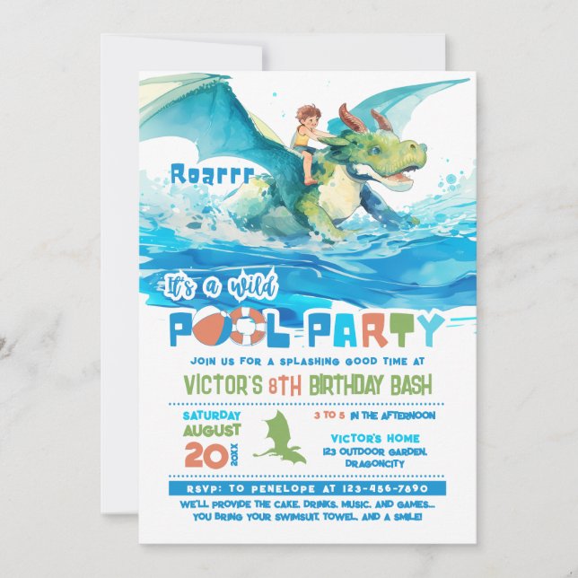 Invitación de cumpleaños del Fiesta de la piscina  (Anverso)